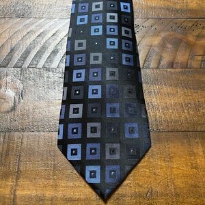 Courage Mens Geometric 100% Tie Black Blue Gray Handsewn Necktie